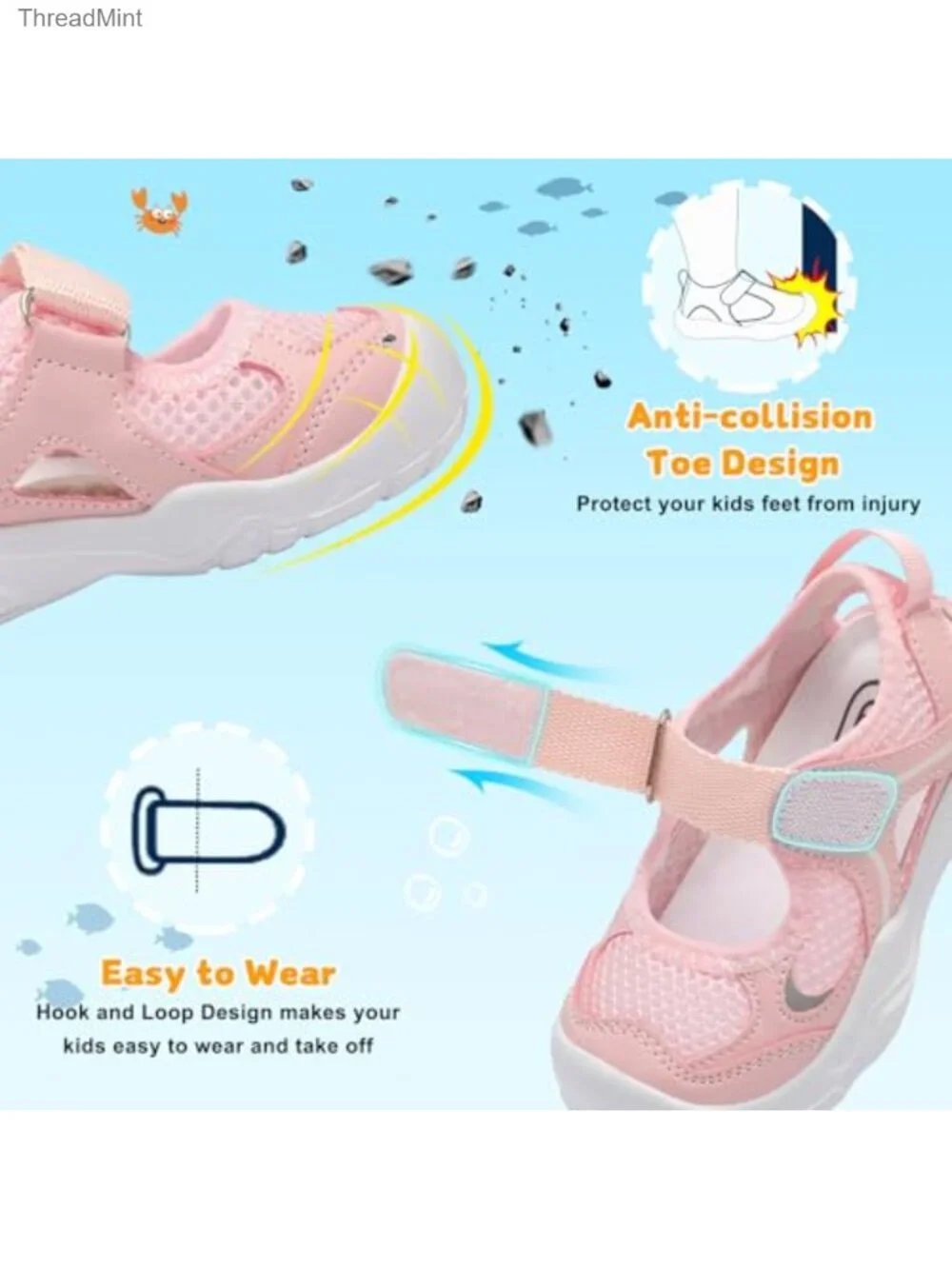 Toddler Quick-Dry Water Sandals Lightweight Non-Slip Athletic Shoes for Beach